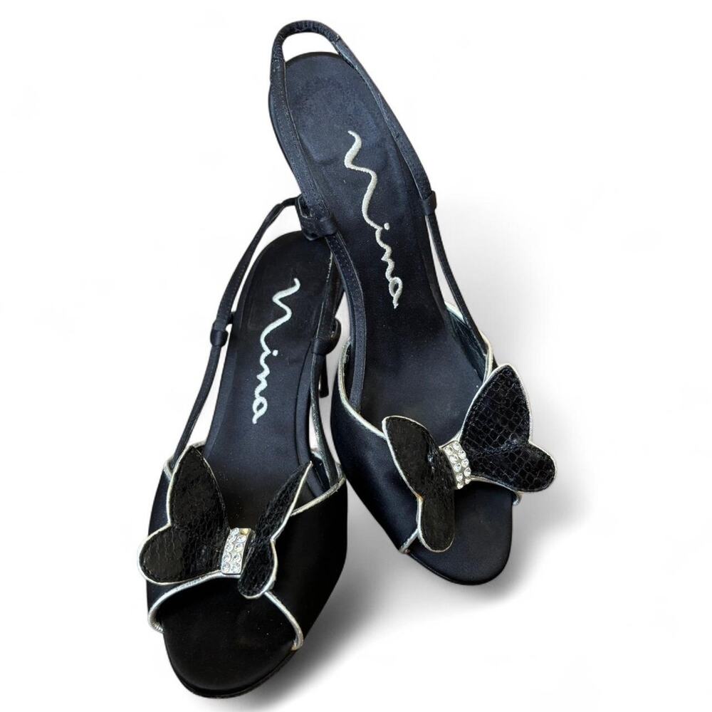 Y2K Nina Black Heels – Butterfly Rhinestone Slingback 6M